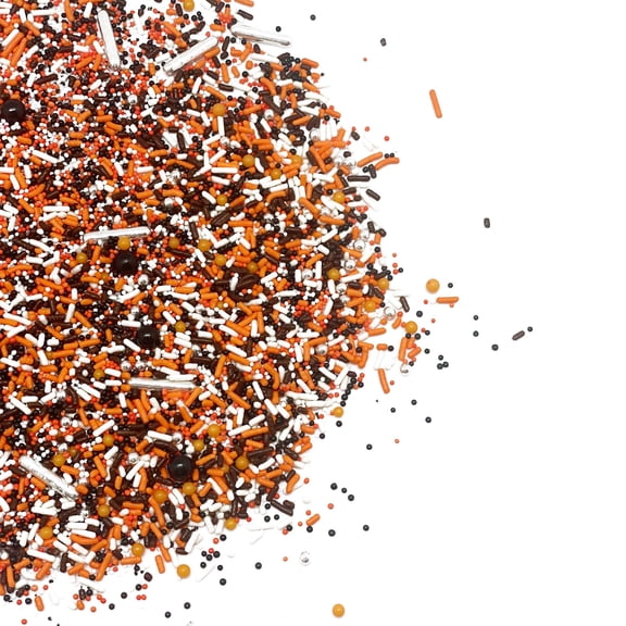 Halloween Party Sprinkle Mix | Resealable Stand up Bag | Jimmies and Nonpareils in Orange, White, and Brown | Halloween Themed Sprinkles | Bulk Sprinkles for Baked Goods and More 8 oz