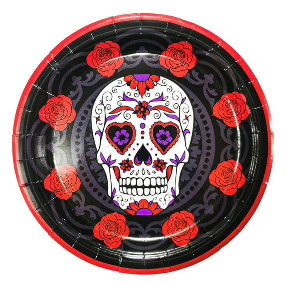 Halloween Party Supplies - 9 Inch Halloween Party Plates, Skull Halloween Paper Plates Day of the Dead Tableware (16 PCS)