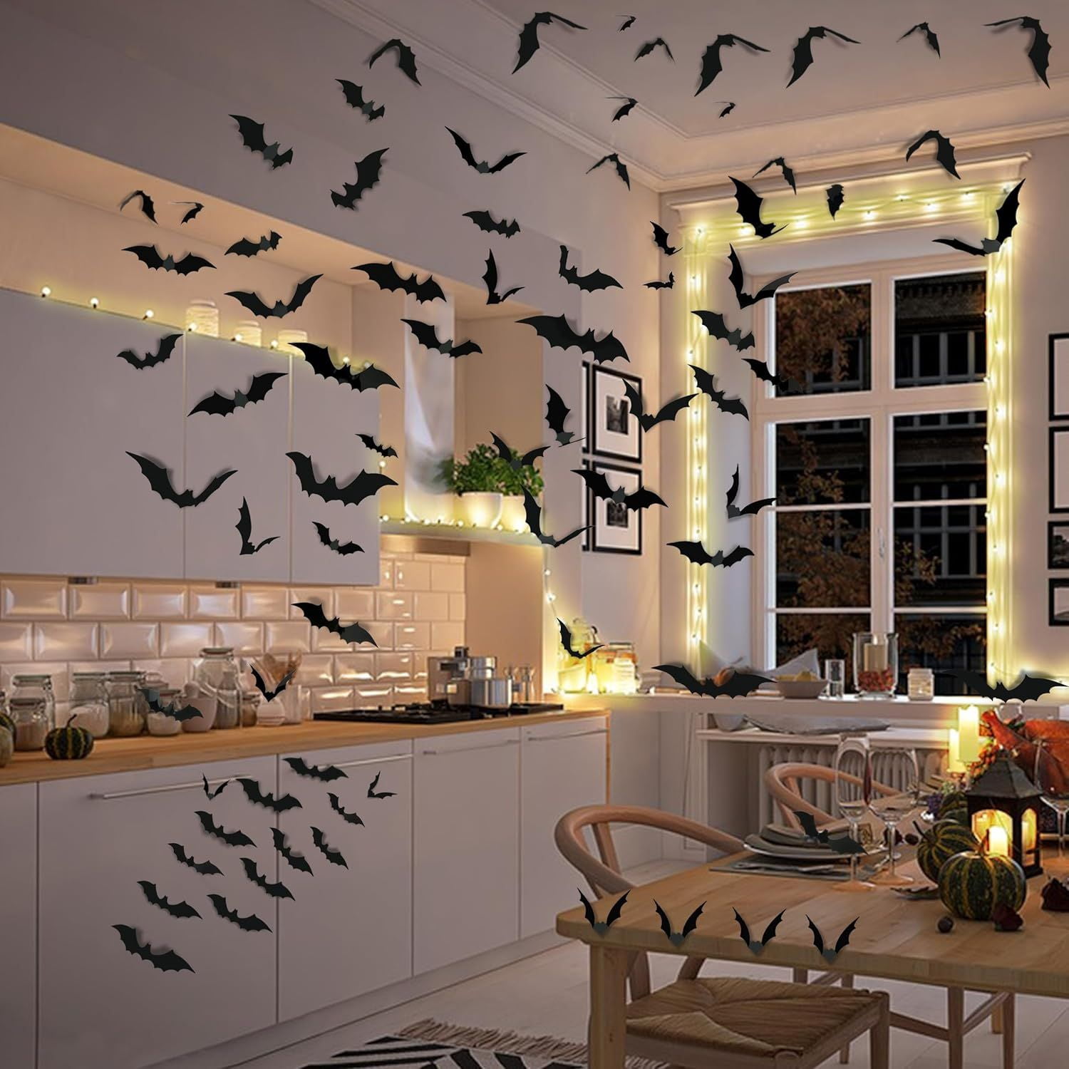 Halloween Party Supplies & Decorations 140Pcs Realistic PVC 3D Black Scary Bat Wall Stickers for Creepy Home & Indoor Decor DIY Wall Decal Bathroom Decor