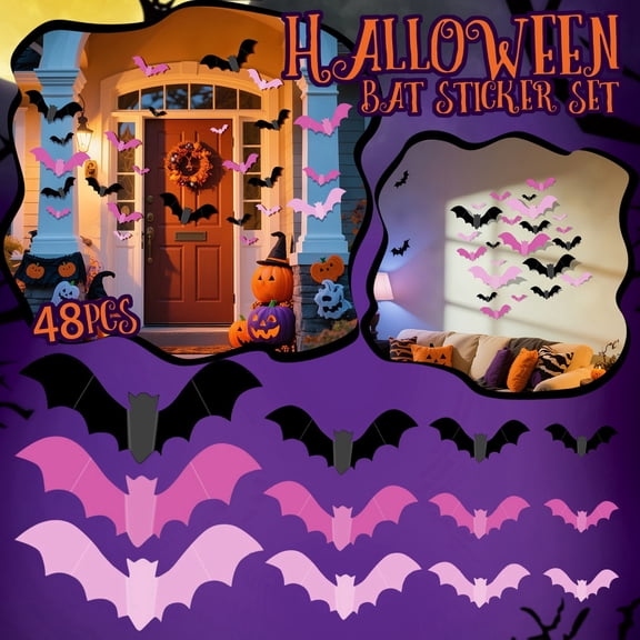 Halloween Party Supplies & Decorations 48 Pcs Realistic PVC 3D Black Scary Bat Wall Stickers for Creepy Home & Indoor Decor DIY Wall Decal Bathroom Decor