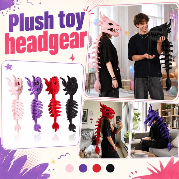 Halloween Party Supplies, Dinosaur Skeleton Plush, Halloween Skeleton Decorations, Halloween Stuffed Animal, 90Cm Black Dino Bone Plush Full Head Puppet for Spooky Holiday Home