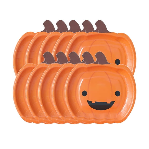 Halloween Party Supplies, Disposable Paper Dinner Plates, Cute Pumpkin Design 7 Inch Halloween Tableware, Orange Color, 10 Pieces Pack, Lightweight and Eco-Friendly Party Accessories