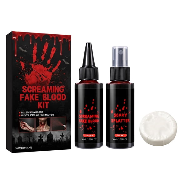Halloween Party Supplies Fake Blood Kit with Spray Bottle and Dropper and Reusable Sponge for Costume Makeup Party Favors Daily Home Decor