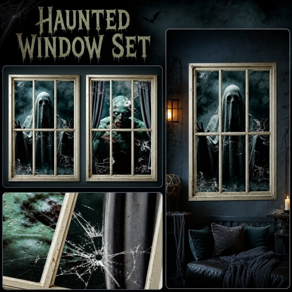 Halloween Party Supplies, Halloween Wall Decor, Ghost Window Clings, Zombie Decorations, 2 Pack 48X32 Inch Halloween Ghost Zombie Fabric Wall, Scary 3D Style Wall Decals for