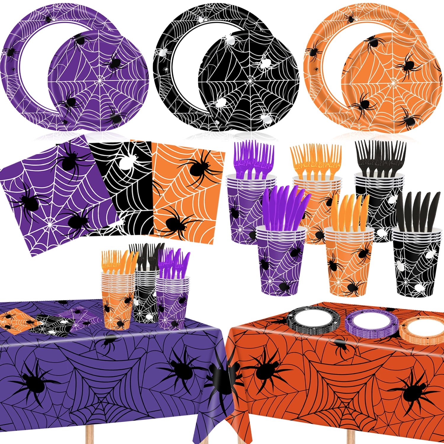 Spider Forks Halloween Party Supplies, Spider Web Halloween Tableware Set for 24 ...