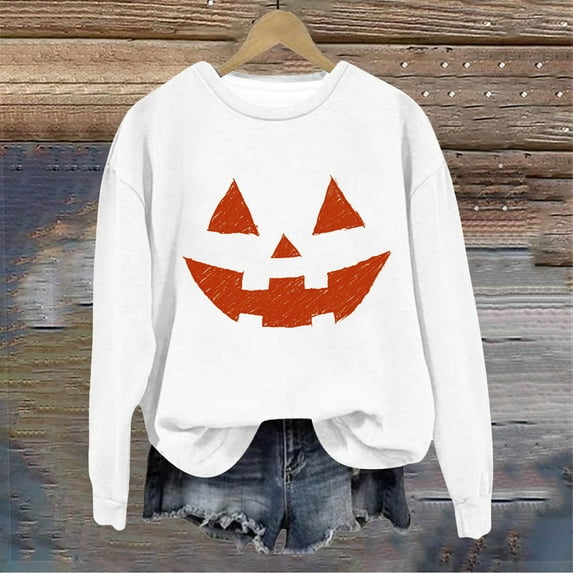 Xdegoge Halloween Party Sweatshirts Women 2025 Cute Pumpkin Print Oversized Pullover Shirts Funny Gifts Long Sleeve Crewneck Drop Shoulder Tops Vintage Casual T-Shirts Fall Winter Festival Clothes