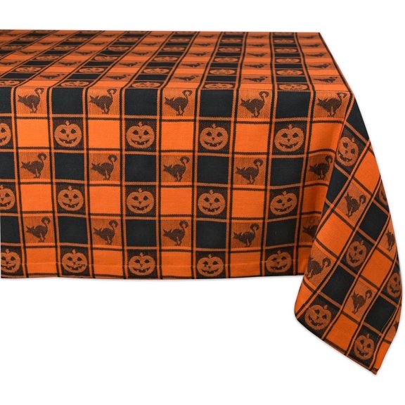 Halloween Party Tabletop Decor, Reusable & Machine Washable Cotton Fabric, Tablecloth, 60x84, Orange & Black Buffalo Check