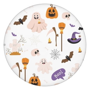 Halloween Party Time Pumpkin Print Round Table Cover with Elastic Hem - Designed for 44 Inch Dining Kitchen Table