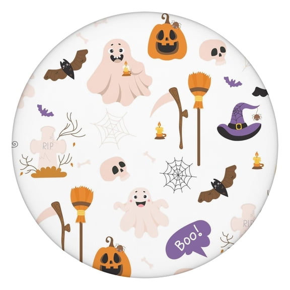 Halloween Party Time Pumpkin Print Round Table Cover with Elastic Hem - Designed for 44 Inch Dining Kitchen Table