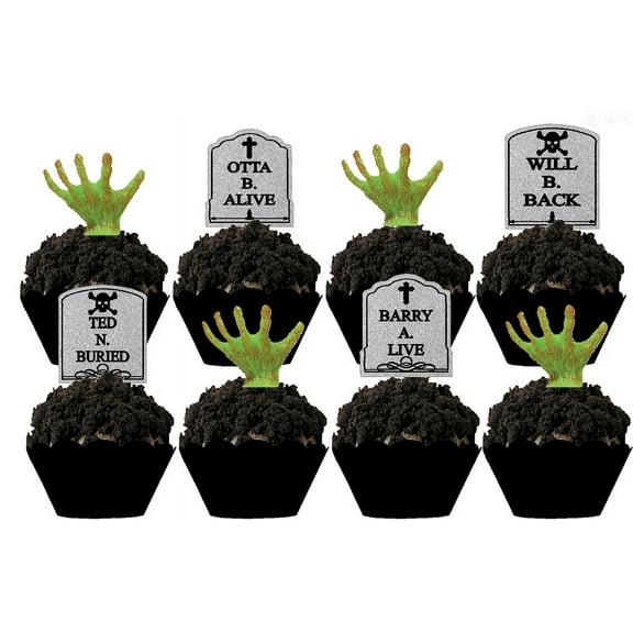 CakeSupplyShop Tombstones & Grabbing Hands Halloween Spooky -12pk Cupcake / Desert / Food Decoration Topper Picks
