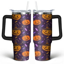 Halloween Party Tumbler 30oz - Skeleton Skull Spider Design - Stainless Steel Insulated Cup with Straw
