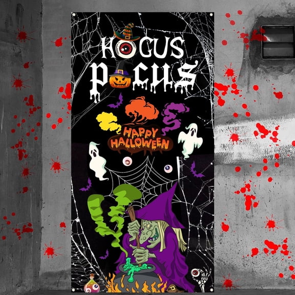 Halloween Party Witch Door Decoration Background Cover Hanging Banners for Room Window Backdrop Halloween Party Decorations Sign for Front Door Porch Decorations Witch Decor Indoor Outdoor, 36X70IN