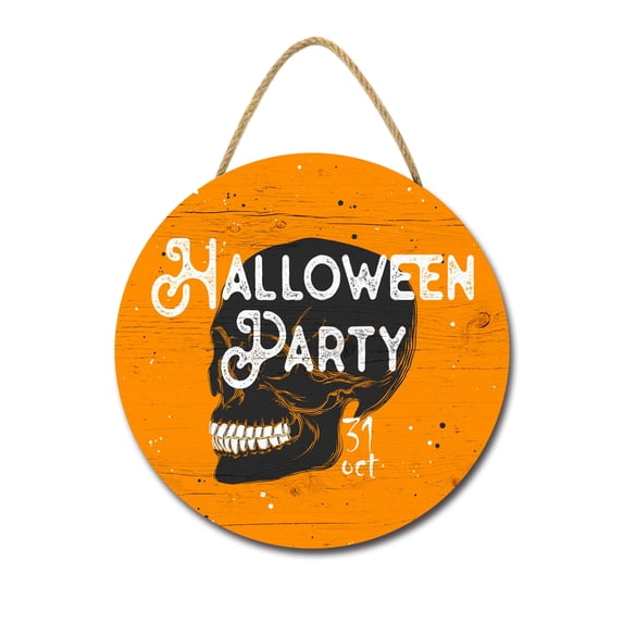 Halloween Party Wood Sign Plaque (11"x 11"),Round Decoration Art Sign, Halloween Themed Wooden Hanging Sign for Front Door Theme Party