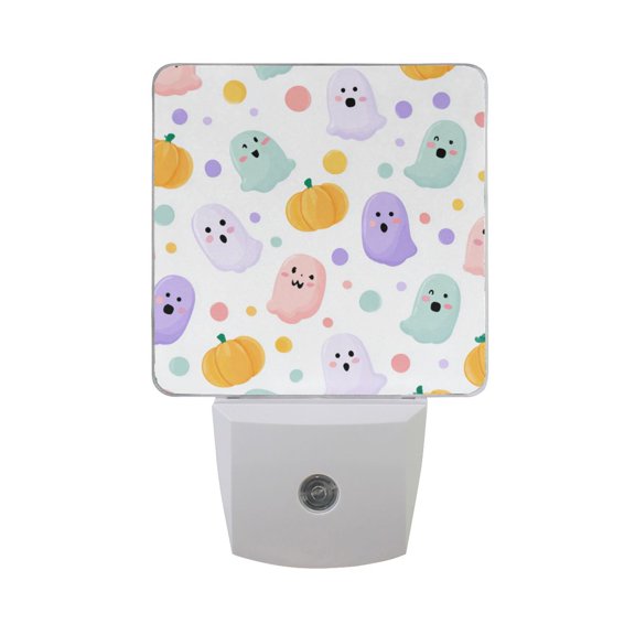 Halloween Pastel Colorful Dots Cute Specter Pumpkin LED Night Light Sensor Lamp Plug-in Adjustable Brightness 2 Pack