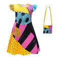thumbnail image 1 of Halloween Patchwork Dress Costume with Matching Bag Gothic Nightmare Cosplay Flutter Sleeve Outfit for Theme Party, 1 of 6