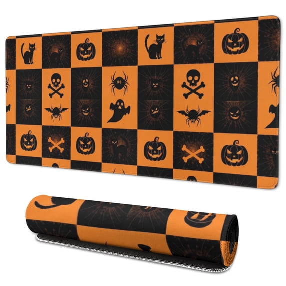 Halloween Patchwork Icons Pattern Extended Large Mouse Pad, Desk ...