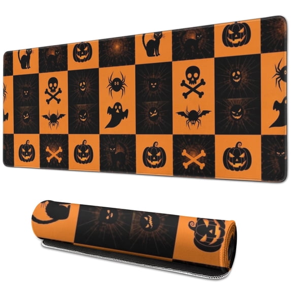 Halloween Patchwork Icons Pattern Extended Large Mouse Pad, Desk ...
