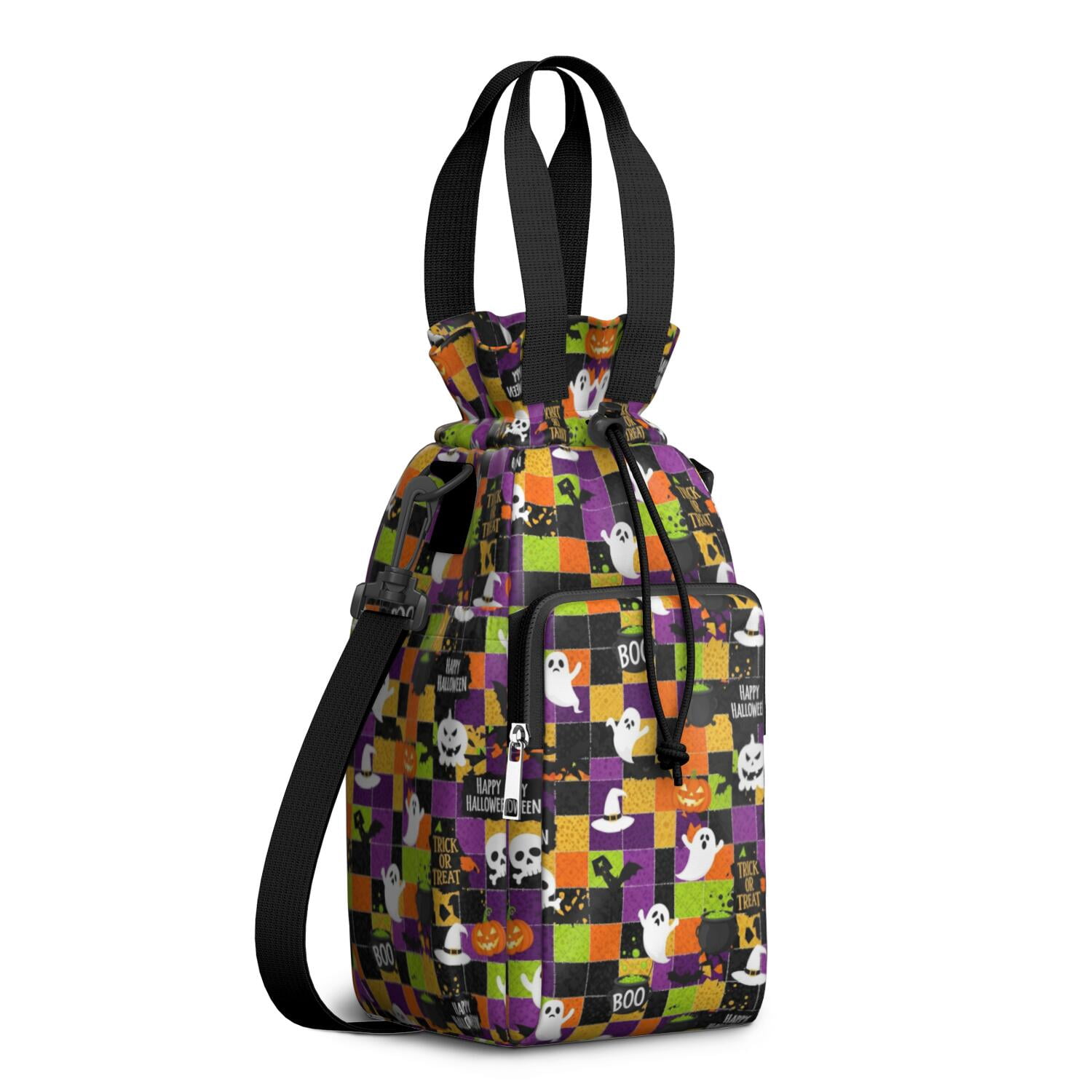 Halloween Patchwork Icons Pattern Water Bottle Holder with Strap ...