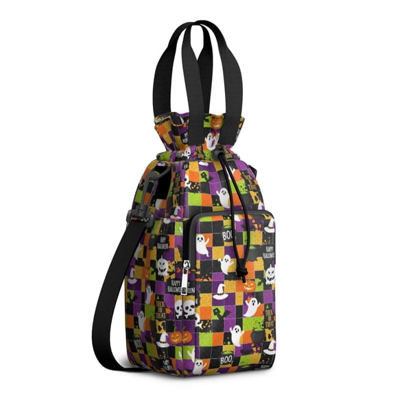 Halloween Patchwork Icons Pattern Water Bottle Holder with Strap ...