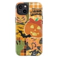 thumbnail image 1 of Halloween Patchwork Phone Case, Pumpkin, Bats & Monster Hand Orange Plaid iPhone Cover for iPhone 16 15 14 13 12 11 Pro Max Mini, 1 of 6