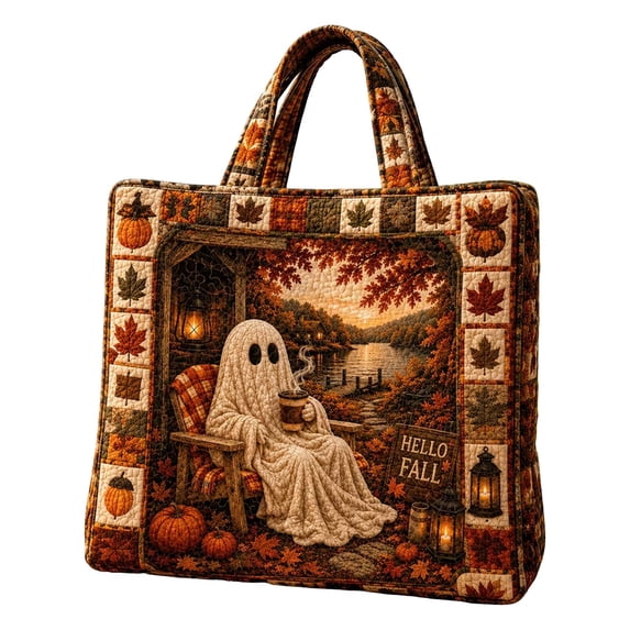 Fall Patchwork Quilted Tote Bag Polyester Large Capacity Party Home Storage Handbag