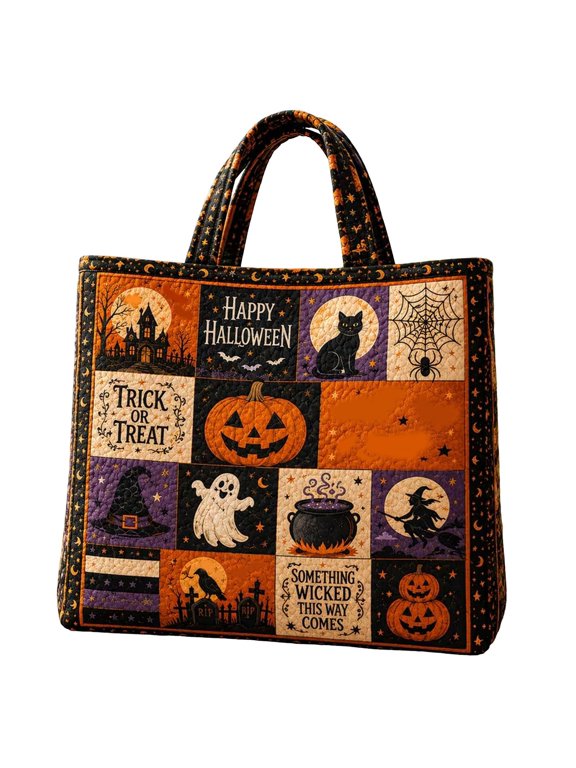 Fall Patchwork Quilted Tote Bag Polyester Large Capacity Party Home Storage Handbag