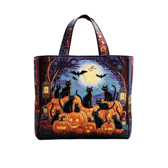 Halloween Patchwork Quilted Tote Bag Polyester Large Capacity Party Home Storage Handbag