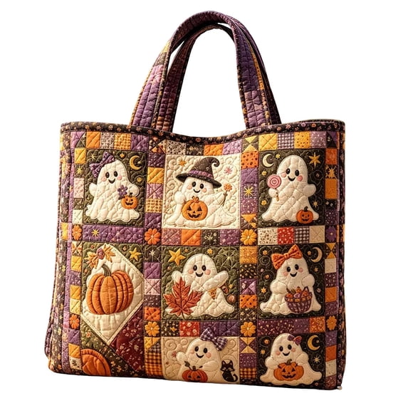 Halloween Patchwork Quilted Tote Bag Polyester Large Capacity Party Home Storage Handbag