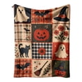 thumbnail image 1 of Halloween Patchwork Throw Blanket, Cat Broom Halloween Blankets for Couch, Super Soft Plush Fleece Autumn Blanket for Sofa Bed Chair, Spooky Season Decor Gift, XS, 1 of 3