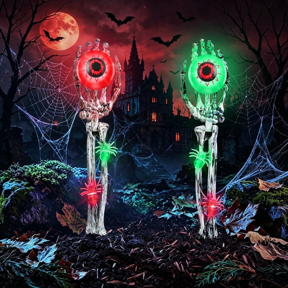 Ceevoo Halloween Pathway Lights Outdoor, Battery Operated Halloween Skeleton Eyeballs Lights with Timer, Waterproof Outdoor Decor for Lawn Yard Garden
