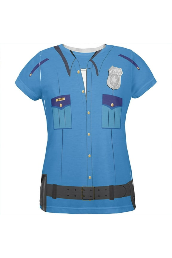 Halloween Patrol Blue Police Officer Costume All Over Womens T Shirt Multi SM