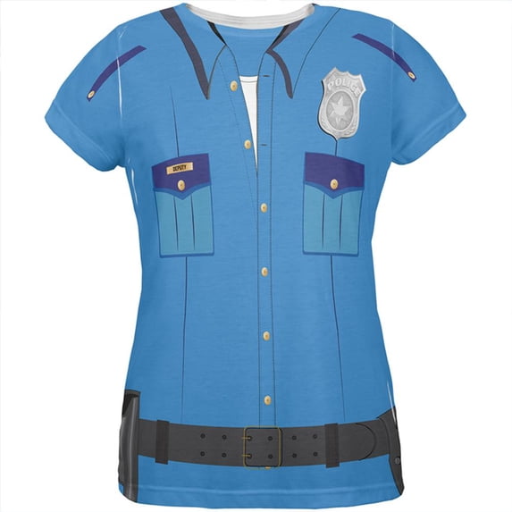 Halloween Patrol Blue Police Officer Costume All Over Womens T Shirt Multi SM