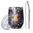 thumbnail image 1 of Halloween Pattern 12oz Stainless Steel Insulated Wine Tumbler with Lid and Straw – Double Wall Vacuum Mug for Hot & Cold Drinks, 304 Steel Interior, Sweat-Free Design. Trick or Treat !, 1 of 5
