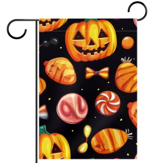 Halloween Pattern with Candy Elements Double Sided Garden Flag Decorative Weather Resistant Yard Flag, Large DIY Vertical Flag for Farmhouse Patio Lawn, 28x40 Inch