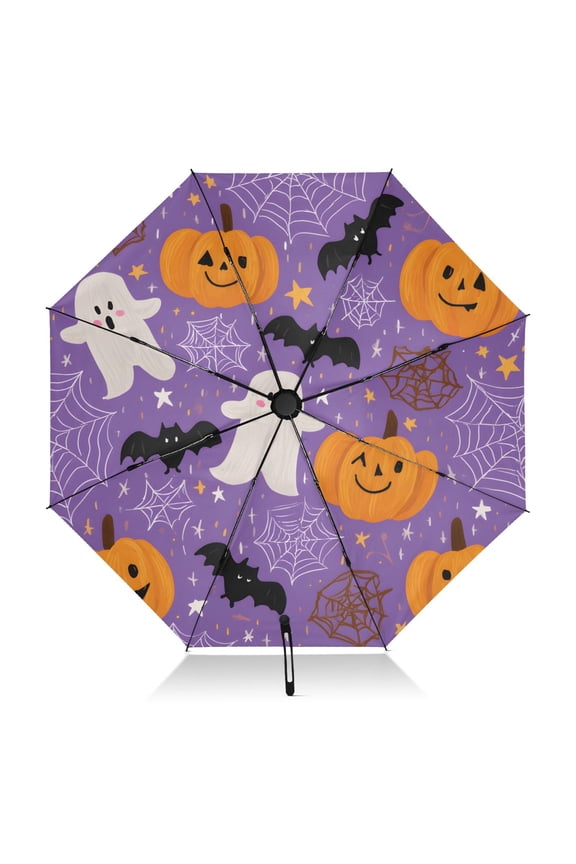 Halloween Pattern Ghost Umbrella Folding Sun Umbrella Travel Auto Open Close Large UV50+ 40in