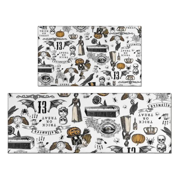 Halloween Pattern Kitchen Rugs Sets Of 2,Anti Fatigue Kitchen Mat Rugs Non Slip Washable,Decorative Kitchen Floor Mats for Kitchen,Sink,Laundry,17"x30"+17"x47"