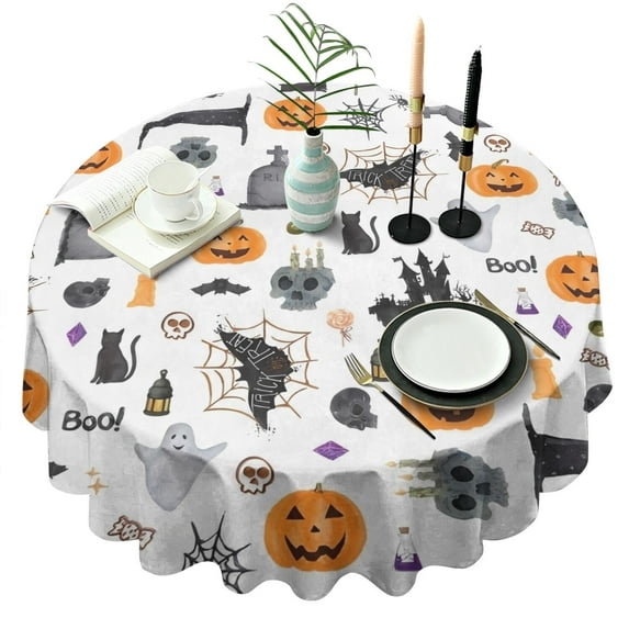 Halloween Pattern Round Tablecloth 60"x60",Wrinkle Wipeable Table Cloth for Kitchen Dining Room Picnic Patio Party