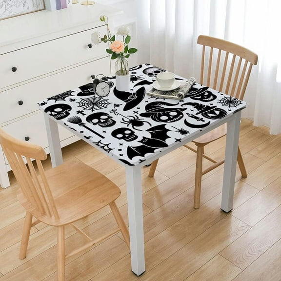 Halloween Pattern square Tablecloth with Witch Ghost Fashion Halloween Witch Style Circle Table Cover for Picnic Party Dining Room Indoor Outdoor Decor