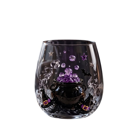 Halloween Patterned Glass Cup, 15oz Dishwasher Safe Stemless Wine Drinking Coffee Glass Cup For Halloween Kitchen Decor Fall Living Room Thanksgiving Party Supplies & Gift,B