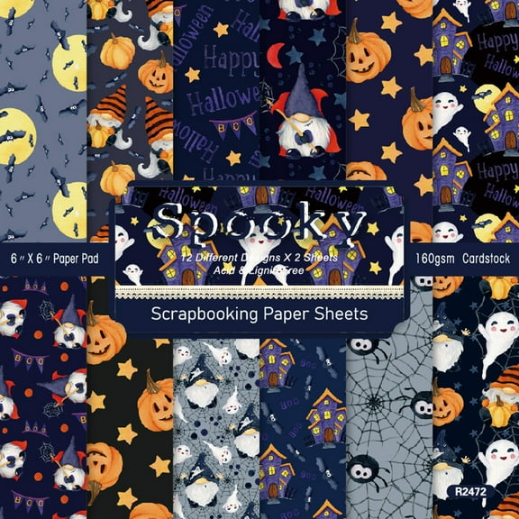 Halloween Patterned Paper Set - 24 Sheets Decorative Scrapbook Paper for Card Making, Crafts & DIY Party Decor