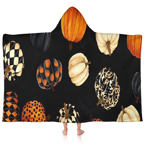 Halloween Patterned Pumpkins (2) Hooded Bath Towel,60"x35" for Ages 3 To 12 Kids, Quick Dry Lightweight Soft Microfiber Hood Beach Towel Cover Up for Kids