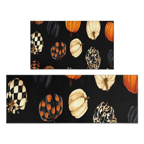 Halloween Patterned Pumpkins (2) Kitchen Rugs Sets Of 2,Anti Fatigue Kitchen Mat Rugs Non Slip Washable,Decorative Kitchen Floor Mats for Kitchen,Sink,Laundry,17"x30"+17"x47"
