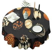 Halloween Patterned Pumpkins (2) Round Tablecloth 60"x60",Wrinkle Wipeable Table Cloth for Kitchen Dining Room Picnic Patio Party