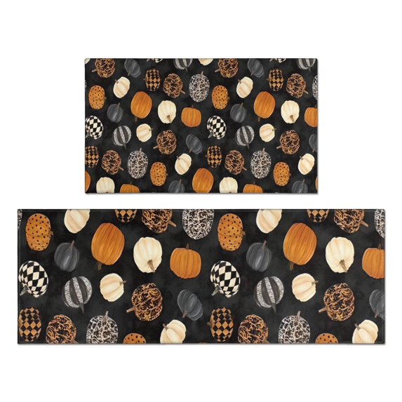 Halloween Patterned Pumpkins Kitchen Rugs Sets Of 2,Anti Fatigue Kitchen Mat Rugs Non Slip Washable,Decorative Kitchen Floor Mats for Kitchen,Sink,Laundry,17"x30"+17"x47"