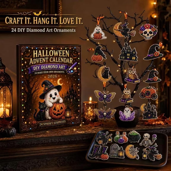 Halloween Pearl Art Advent Calendar 2026, 24 Days Halloween Countdown with Ghost Skeleton Witch Design Pearl Painting Kits, DIY Home Hanging Decor for Beginner & Party Gift