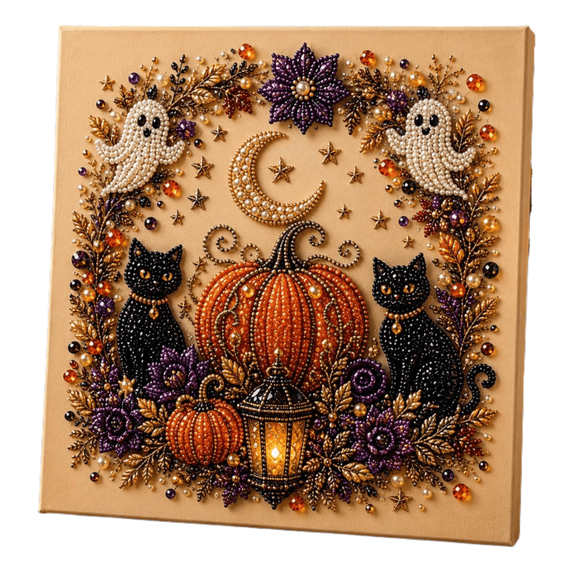 Halloween Pearl Art DIY Kit, 3D Diamond Craft Art for Adults,Crystal Pearl Bead, Full Drill Design Beginner-Friendly, Perfect for Fall Home Wall Art, Party Gift & Seasonal Display, 7.87in
