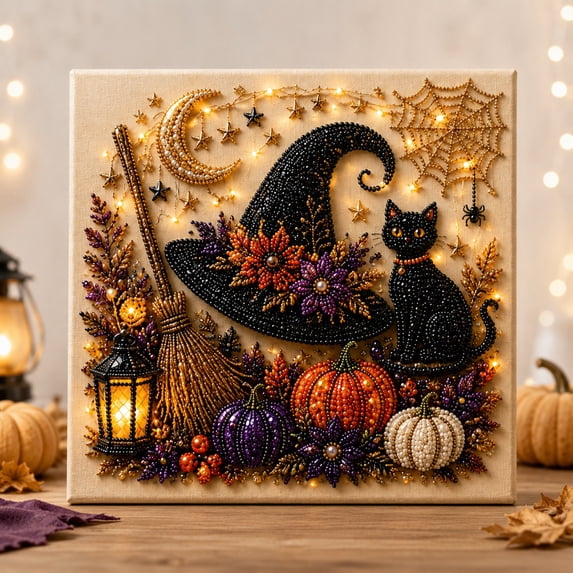 Halloween Pearl Art DIY Kit, Ghost Painting Set with Frame, DIY Bead Art Craft Supplies, Seasonal Home Wall Decor Project for Creative Adults