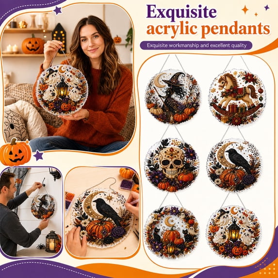 Halloween Pearl Art DIY Kit, Halloween Decorations,Spooky Cute 3D Diamond Painting Suncatcher Crafts for Adults, DIY Fall Home Decor Wall Hanging, Beginner DIY Seasonal Party Gift