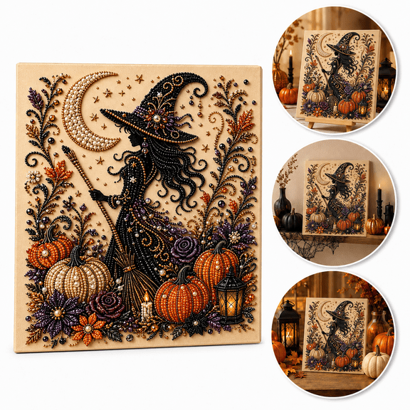 Halloween Pearl Art Kit for Adults, 20cm Ghost Diamond Painting Canvas with Plastic Beads and Tools, Beginner 3D Bead Mosaic Craft for Desk Wall Fall Home Decor Gift