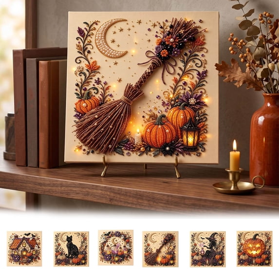 Halloween Pearl Art Kit Painting Set Plastic Complete Kit for Fall Home Decor Wall Art Crafts Seasonal Gifts by MPOISVA